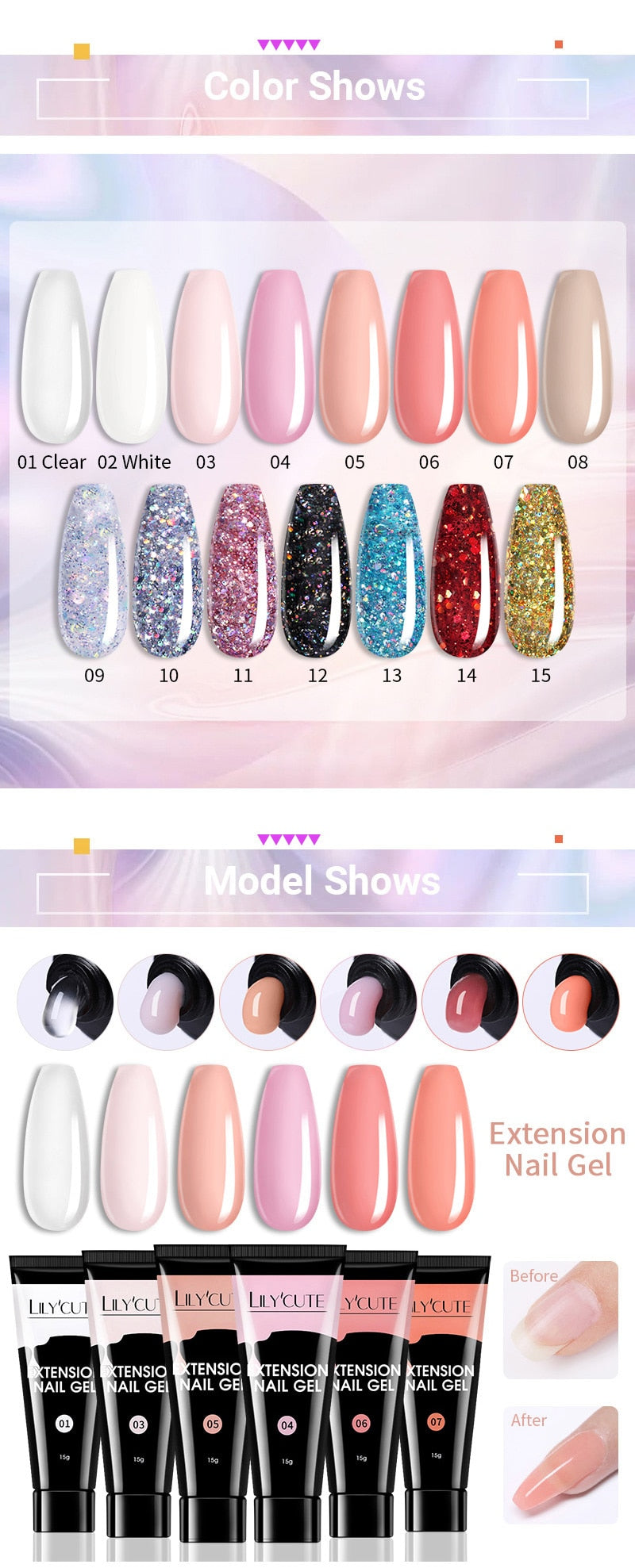 Glitter Extension UV Gel Nail Polish