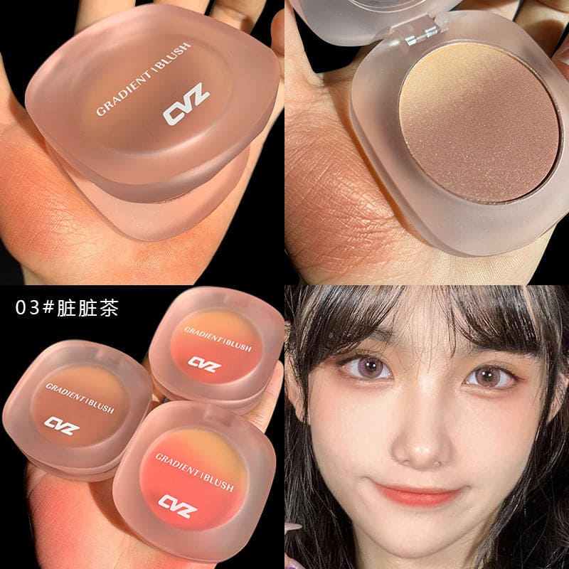 CVZ Three-color Gradient Blush Repair Plate Dirty Tea Pink Not Easy To Fly Powder Warm Color Blush Natural Nude Makeup Blush