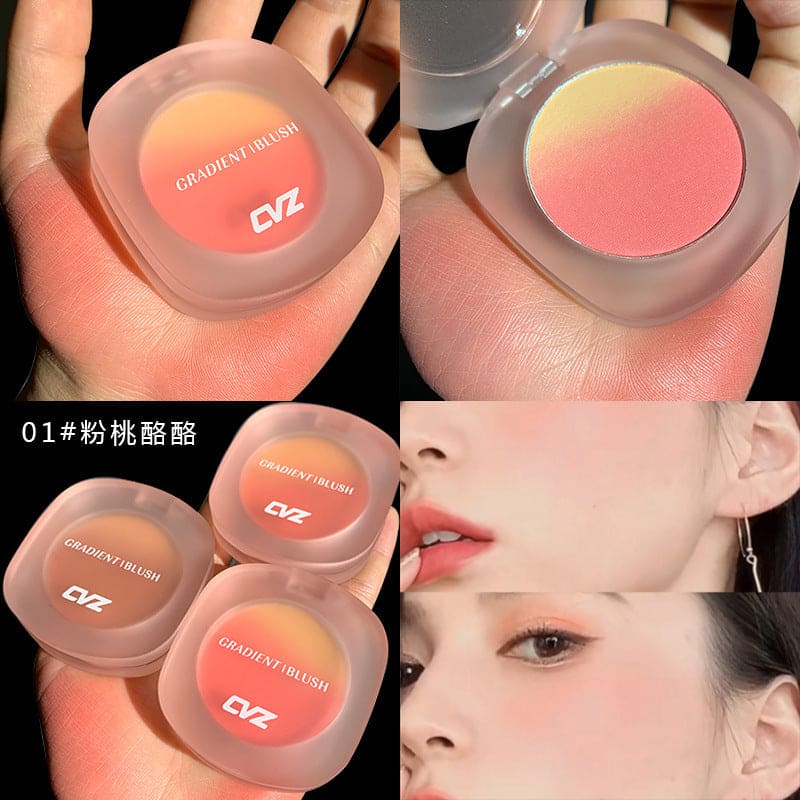 CVZ Three-color Gradient Blush Repair Plate Dirty Tea Pink Not Easy To Fly Powder Warm Color Blush Natural Nude Makeup Blush