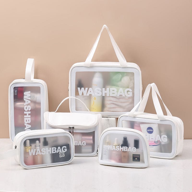 Transparent Cosmetic Bag, Translucent PVC Toiletry Bag, PU Frosted Bathing And Swimming Storage Bag, Six-piece Set, Large Capacity For Women