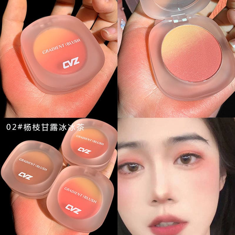 CVZ Three-color Gradient Blush Repair Plate Dirty Tea Pink Not Easy To Fly Powder Warm Color Blush Natural Nude Makeup Blush