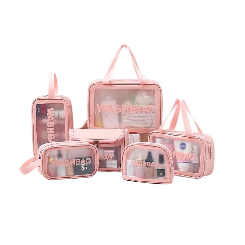 Transparent Cosmetic Bag, Translucent PVC Toiletry Bag, PU Frosted Bathing And Swimming Storage Bag, Six-piece Set, Large Capacity For Women