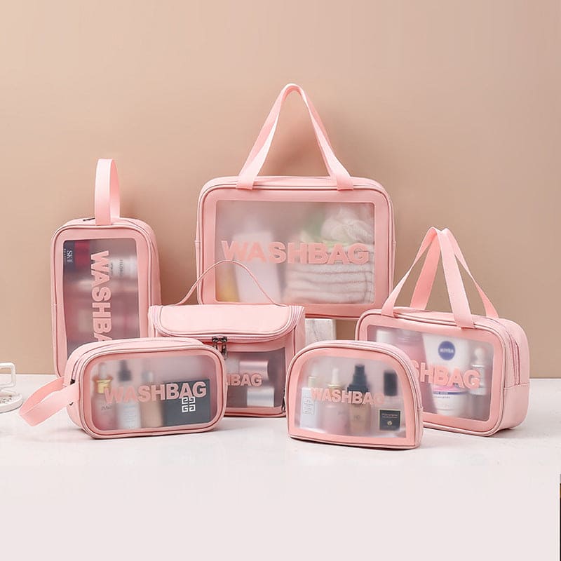 Transparent Cosmetic Bag, Translucent PVC Toiletry Bag, PU Frosted Bathing And Swimming Storage Bag, Six-piece Set, Large Capacity For Women