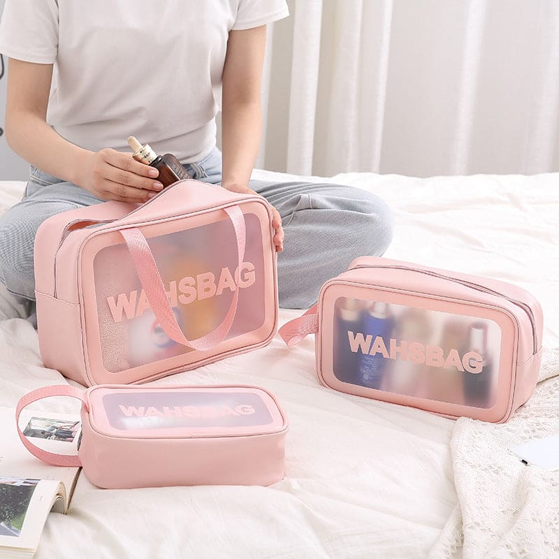 Transparent Cosmetic Bag, Translucent PVC Toiletry Bag, PU Frosted Bathing And Swimming Storage Bag, Six-piece Set, Large Capacity For Women